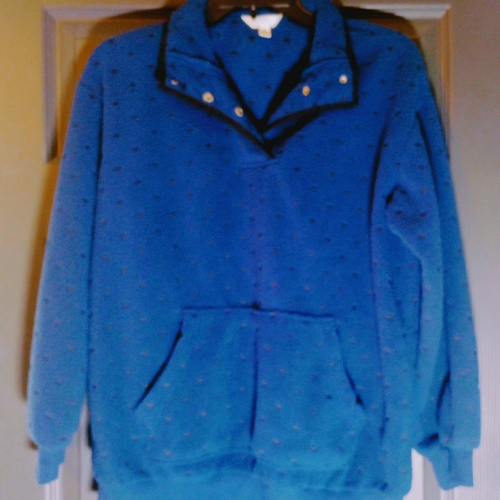 Blue Polka Dot Cozy Sweater 1/4 Button Front Pullover W/ Pockets Time And Tru M